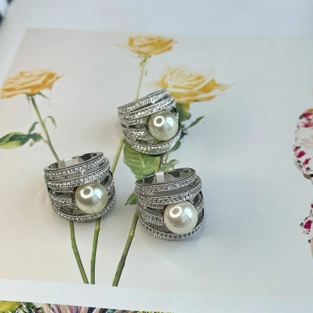 Mother of Pearl Stacker Cocktail Silver Ring